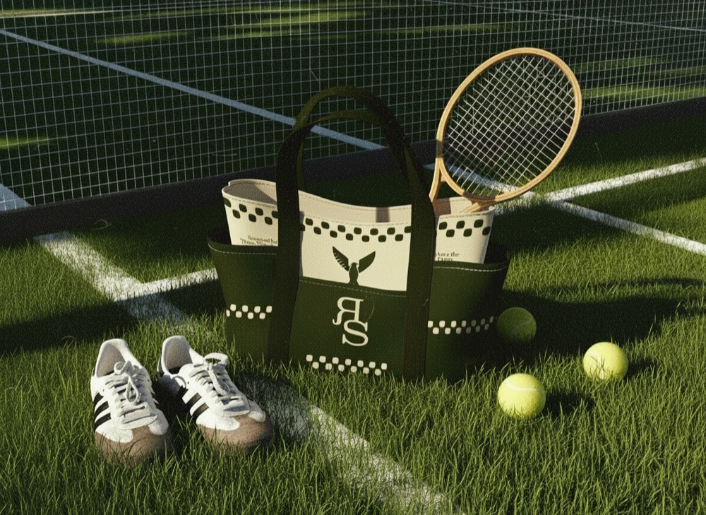The Royal Serve court bag and tennis equipment