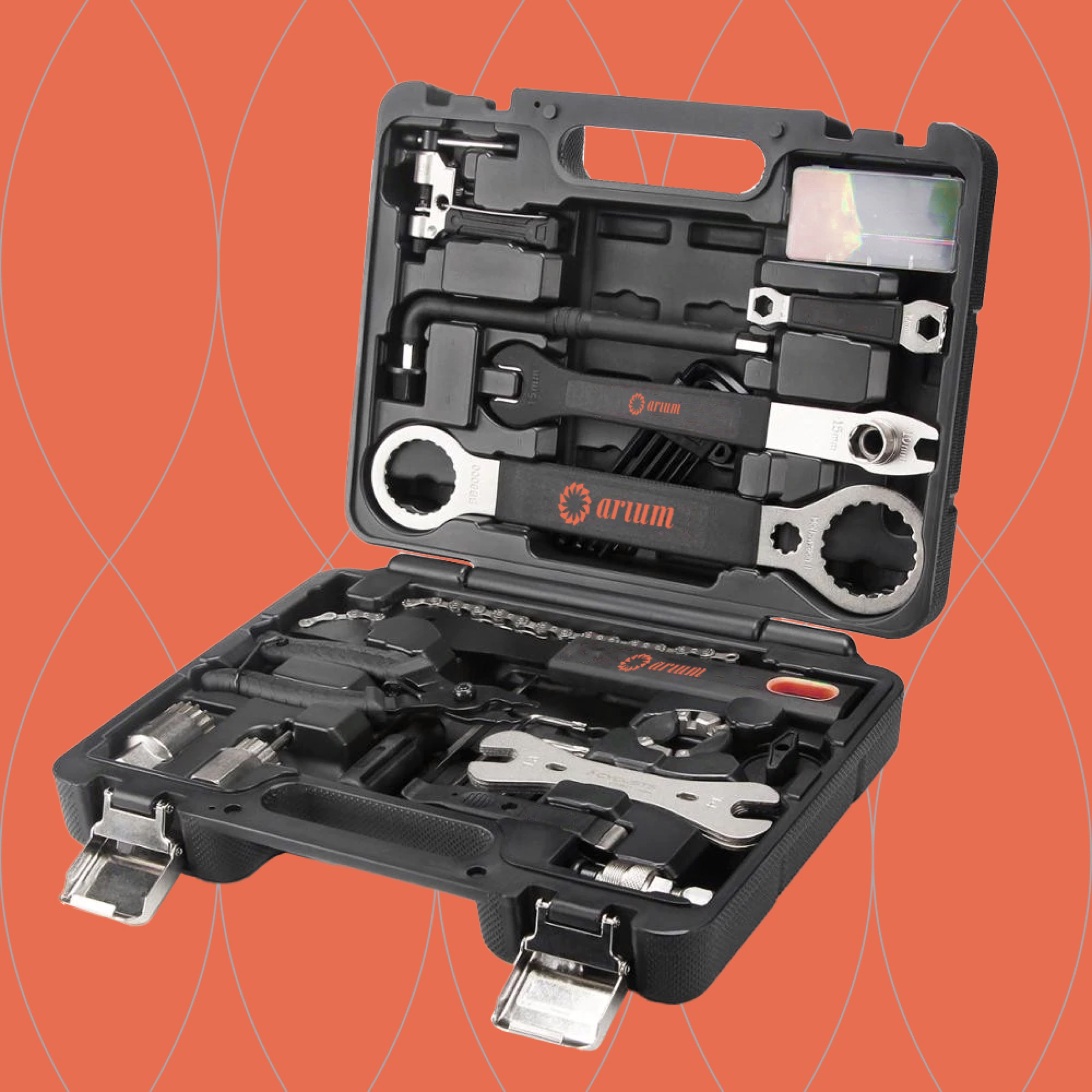 Conceptual Arium branding applied to a bicycle tool set