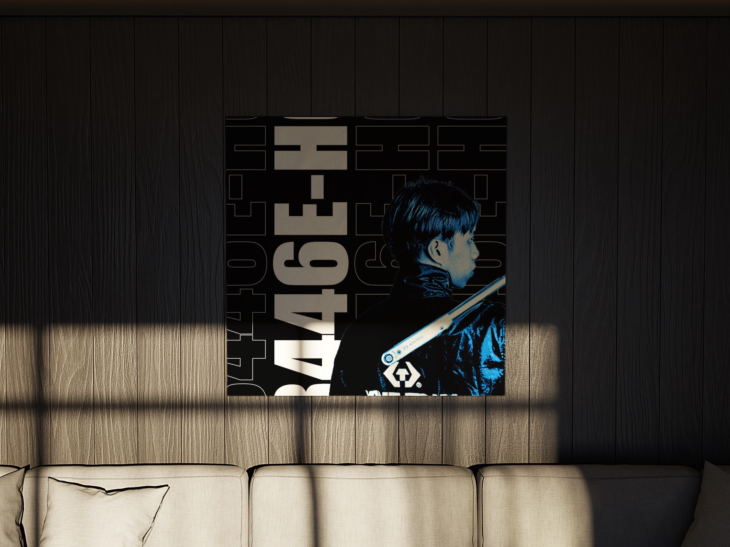 King Tony torque wrench campaign poster displayed in a dark living-room interior