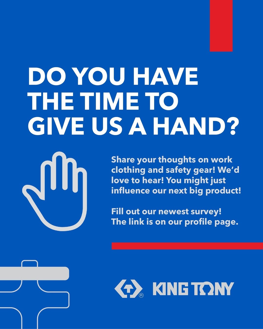 King Tony social survey asking followers about work clothing and safety gear