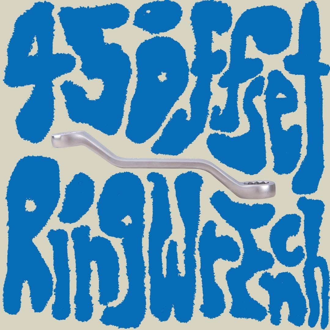 Experimental typographic social post featuring a 45-degree offset ring wrench