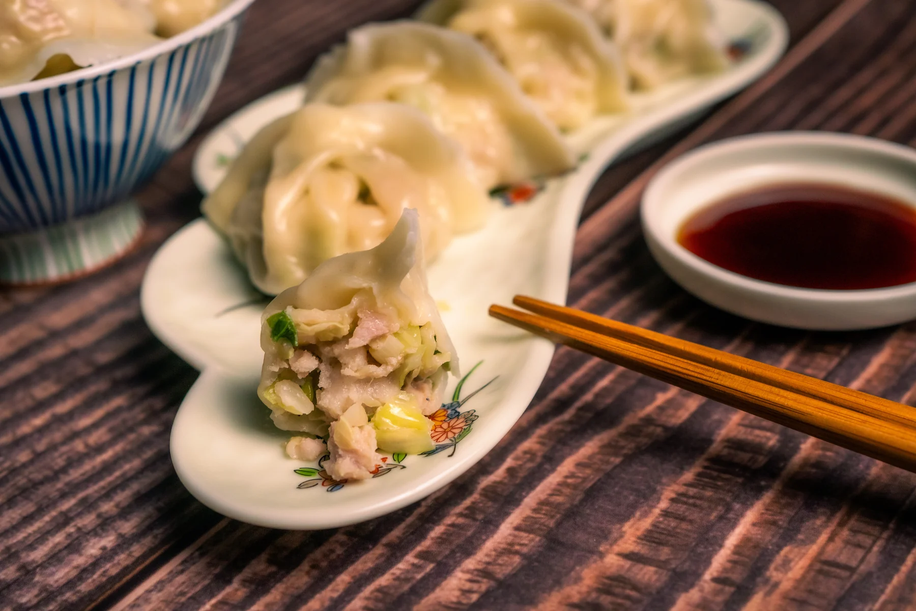Dumplings served with dipping sauce