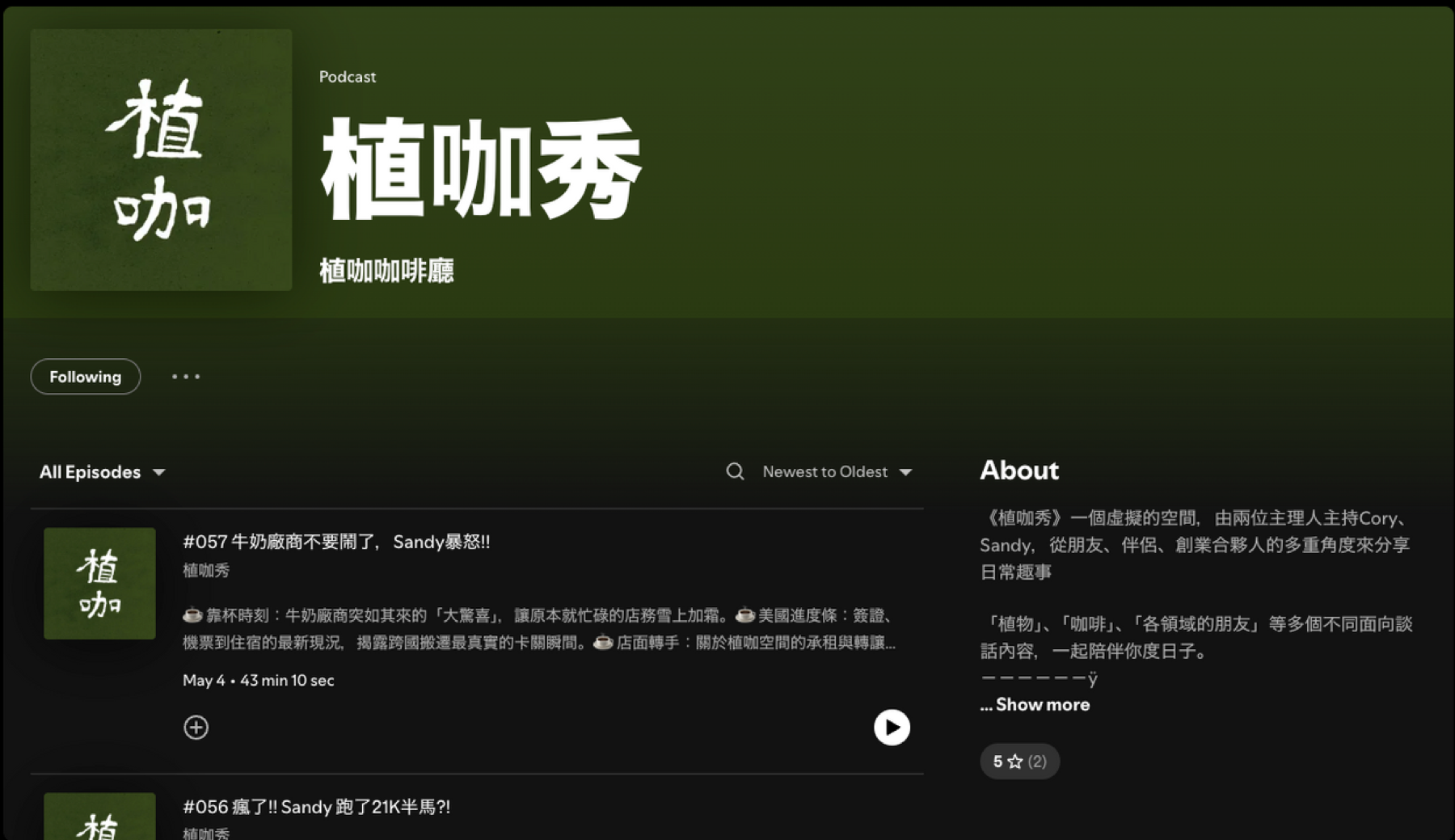 植咖秀 Plants Cafe podcast page